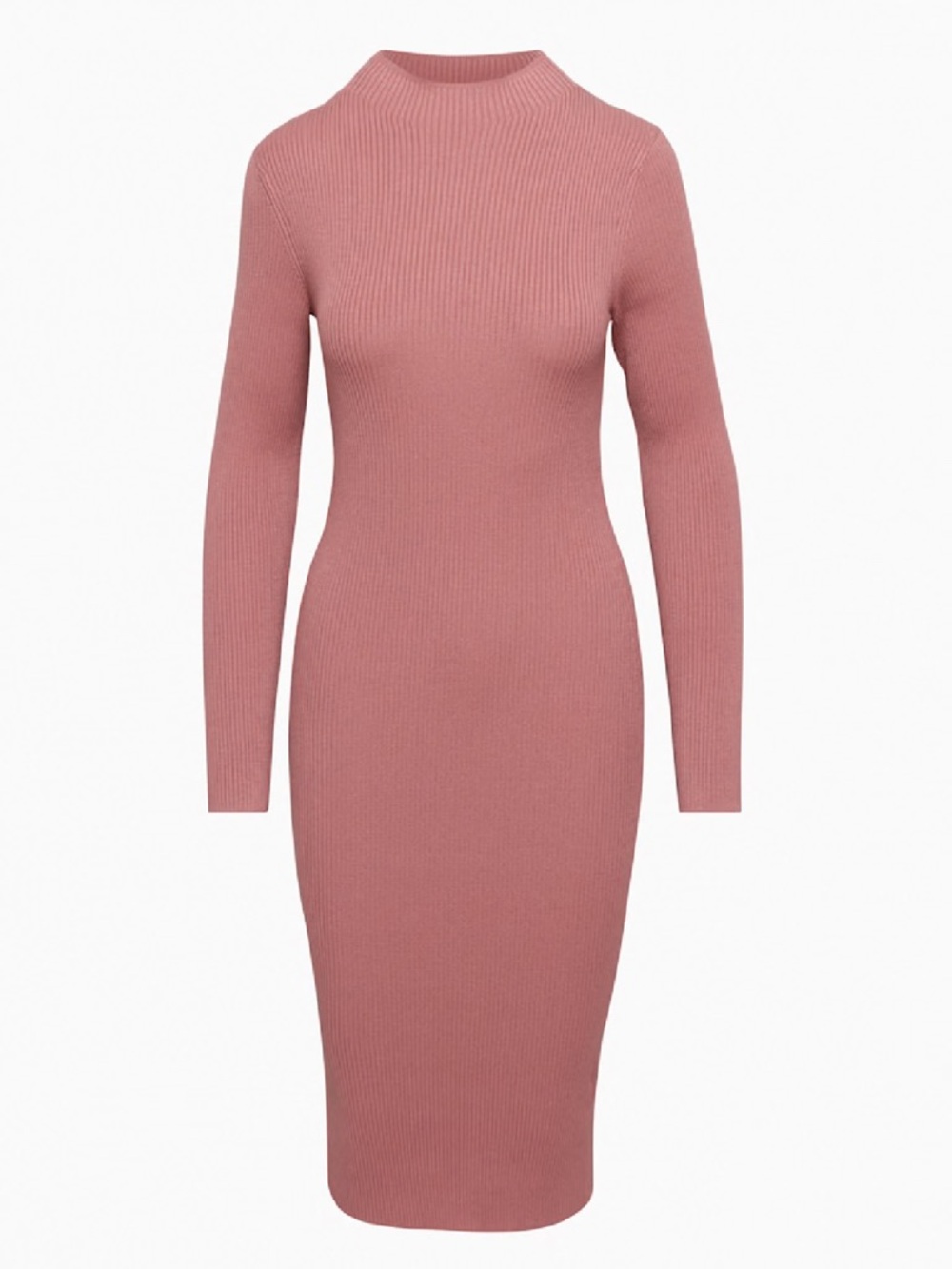 Aritzia Babaton Ribbed Mock-Neck Long Sleeve Knit Dress in Pink - Picture 2 of 5